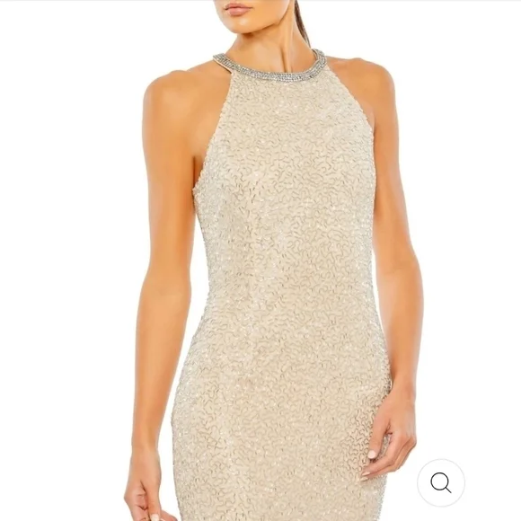 Mac Duggal BEADED SLEEVELESS HIGH NECK COLUMN GOWN size 10  Nude Silver - Picture 2 of 15